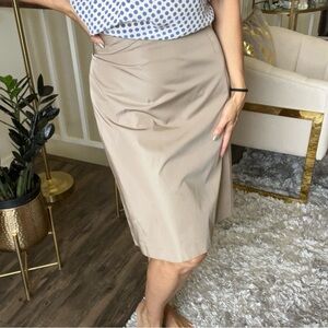 Rena Lange Knee Length Beige Pencil Straight Side Zip Women's Skirt Plus Size 16